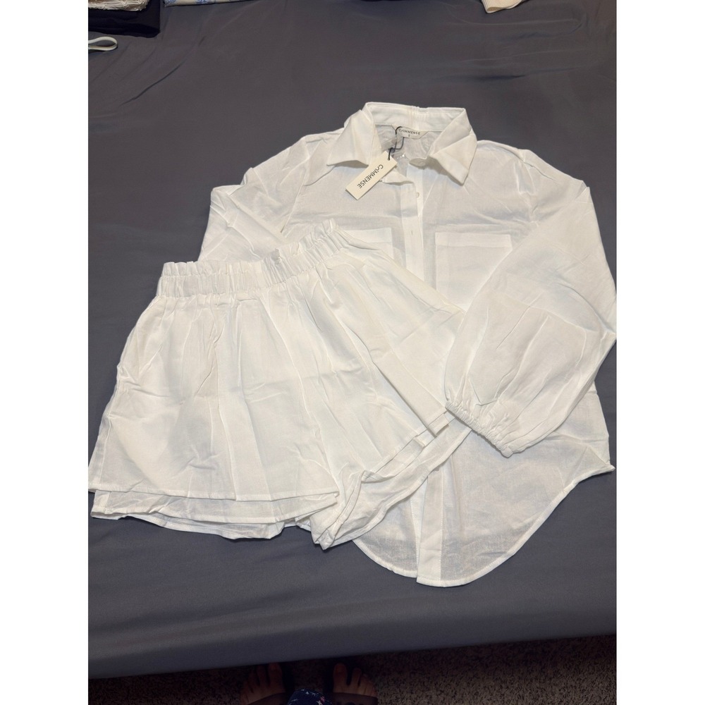 Commense Aegean White Two Piece Double Lined Shorts Set in Size Small - Picture 2 of 7